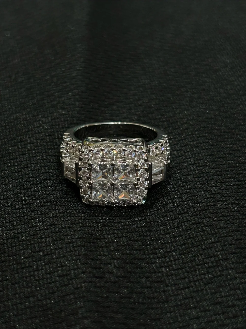 Classic Silver plated Square Halo moissanite Cocktail/engagement/gift Ring